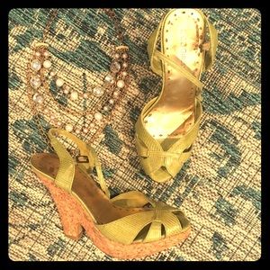 BCBGirls green cork wedge sandals. Size 7.5.